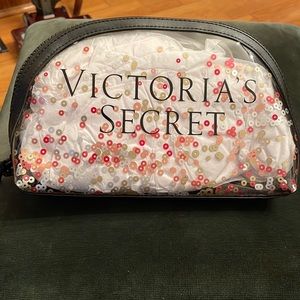 NEW VICTORIA SECRET BLACK CONFETTI COSMETIC CASE